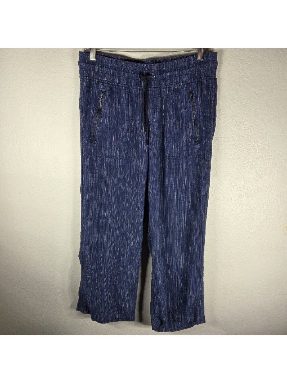 Athleta Cabo Linen Textured Wide Leg Pants Womens Petite Size 10P Navy Blue